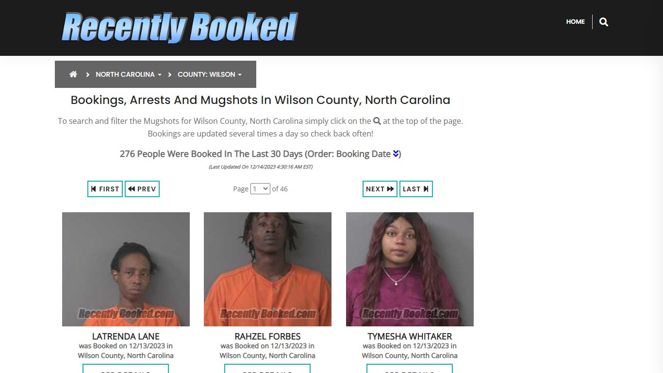 Bookings, Arrests and Mugshots in Wilson County, North Carolina